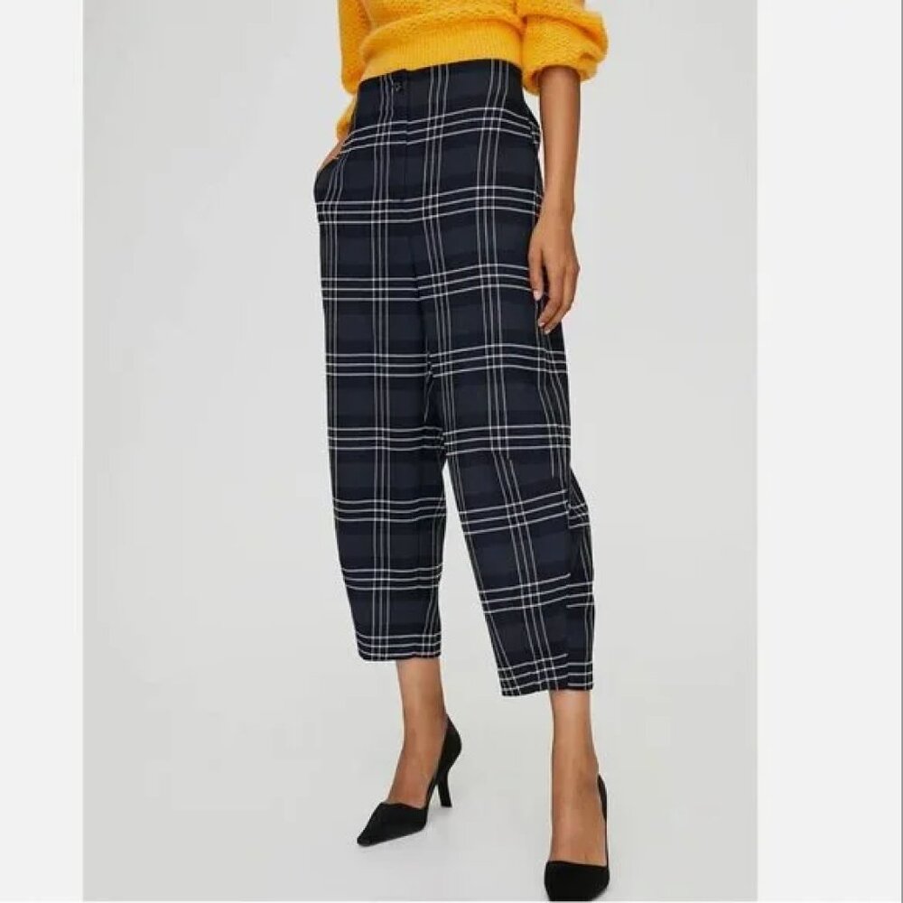 Aritzia Wilfred Dawna Plaid Barrel Cropped High Rise Pant